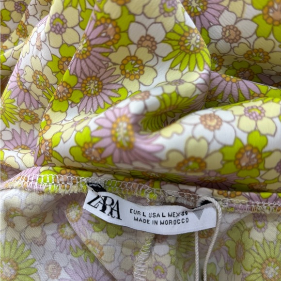 Zara Satin Effect Green & Purple Floral Spaghetti Strap Midi Dress Size L - Picture 6 of 8